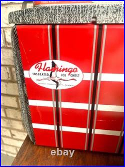 Vtg Flamingo Metal Ice Chest Red Plaid Metal Ice Chest Poloron Flamingo Chest