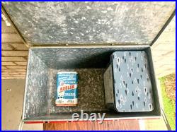 Vtg Flamingo Metal Ice Chest Red Plaid Metal Ice Chest Poloron Flamingo Chest