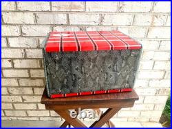 Vtg Flamingo Metal Ice Chest Red Plaid Metal Ice Chest Poloron Flamingo Chest