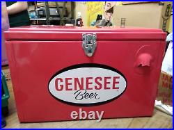 Vtg Genesee Beer Promotional Red Metal Cooler Ice Chest With Bottle Opener Nice