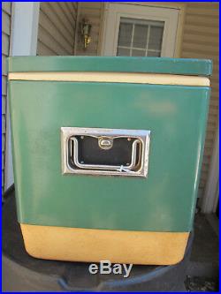 Vtg Green Coleman Ice Chest Cooler Metal 70s Camping Picnic Sno Lite Insulated