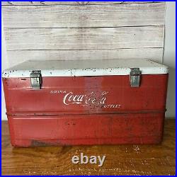 Vtg Metal Drink Coca Cola in Bottles Ice Chest Cooler Coke 28 Across 1940's