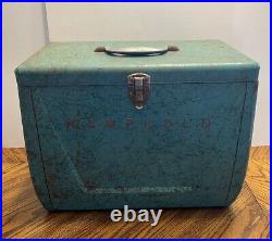 Vtg Mid Century Kampkold Metal Ice Chest Cooler Turquoise Camping RV Airstream