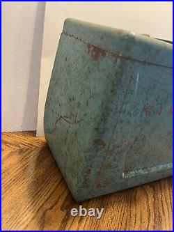 Vtg Mid Century Kampkold Metal Ice Chest Cooler Turquoise Camping RV Airstream