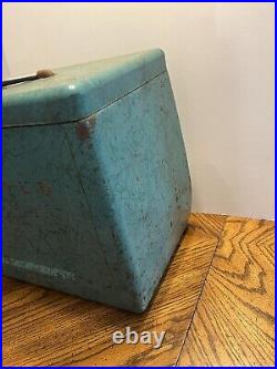 Vtg Mid Century Kampkold Metal Ice Chest Cooler Turquoise Camping RV Airstream