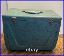 Vtg Mid Century Kampkold Metal Ice Chest Cooler Turquoise Camping RV Airstream