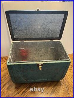 Vtg Mid Century Kampkold Metal Ice Chest Cooler Turquoise Camping RV Airstream