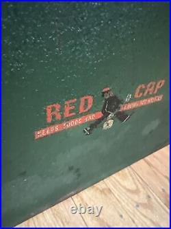 Vtg Mid-Century RED CAP Green Metal Cooler w Insert Americana Butler Bellhop