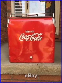Vtg Red Metal Coca-Cola Coke Ice Chest Cooler Tray Picnic Party Mid-Century Mod