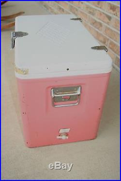 Vtg Retro Pink Metal Coleman Cooler Ice Chest Diamond Logo Camping 22x16x13.25