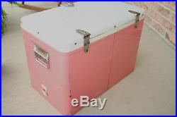 Vtg Retro Pink Metal Coleman Cooler Ice Chest Diamond Logo Camping 22x16x13.25