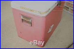 Vtg Retro Pink Metal Coleman Cooler Ice Chest Diamond Logo Camping 22x16x13.25