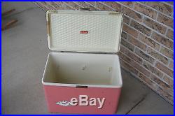 Vtg Retro Pink Metal Coleman Cooler Ice Chest Diamond Logo Camping 22x16x13.25