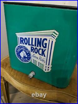 Vtg Rolling Rock Premium Beer Extra Pale Metal Cooler Green / White with opener