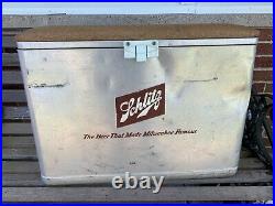 Vtg SCHLITZ BEER Metal ALUMINUM Cooler Ice Chest with Tin Food Container