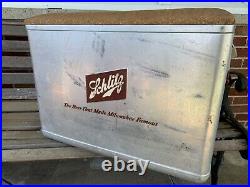Vtg SCHLITZ BEER Metal ALUMINUM Cooler Ice Chest with Tin Food Container