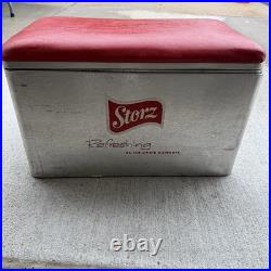Vtg Storz Beer Metal Picnic Cooler Red Lid Aluminum Ice Chest Drain Plug Omaha