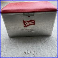 Vtg Storz Beer Metal Picnic Cooler Red Lid Aluminum Ice Chest Drain Plug Omaha