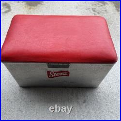 Vtg Storz Beer Metal Picnic Cooler Red Lid Aluminum Ice Chest Drain Plug Omaha