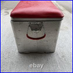 Vtg Storz Beer Metal Picnic Cooler Red Lid Aluminum Ice Chest Drain Plug Omaha