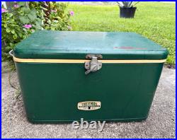 Vtg Thermos Cooler Retro 1950s Ice Chest + Insulated Green Metal Large Portable