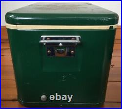 Vtg Thermos Large Green Metal Cooler Ice Box Chest Distressed Cracked Decor