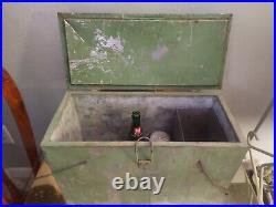 Vtg antique 1950s AUTO ICE BOX with ice cooler box galvanized metal chest green