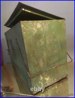 Vtg antique 1950s AUTO ICE BOX with ice cooler box galvanized metal chest green