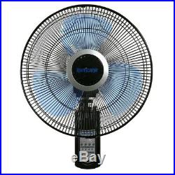 Wall Mount Fan Oscillating 16 Inch 3 Speed Remote Control Indoor Outdoor Black