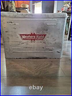 Western Field Vintage 1950's Camping Hunting Silver Ice Chest Metal Soda Pop