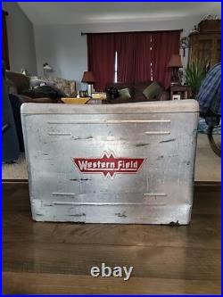 Western Field Vintage Cooler 50's Camping Hunting Silver Ice Chest Metal Pop Western Field Vintage Cooler 50's Camping Hunting Silver Ice Chest Metal Pop
