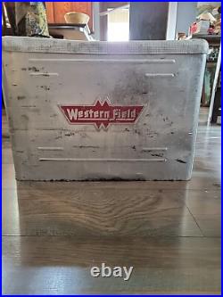 Western Field Vintage Cooler 50's Camping Hunting Silver Ice Chest Metal Pop