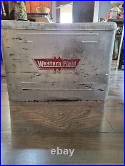 Western Field Vintage Cooler 50's Camping Hunting Silver Ice Chest Metal Pop Western Field Vintage Cooler 50's Camping Hunting Silver Ice Chest Metal Pop