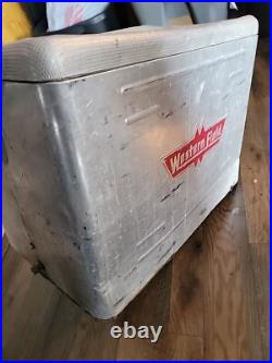 Western Field Vintage Cooler 50's Camping Hunting Silver Ice Chest Metal Pop Western Field Vintage Cooler 50's Camping Hunting Silver Ice Chest Metal Pop