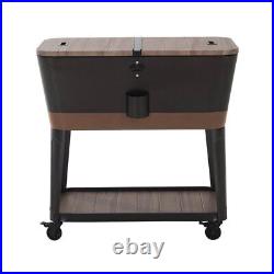 Wood Grain & Metal Rolling Cooler Cart, 80 Qt, Ice Chest with 80 Can Capacity