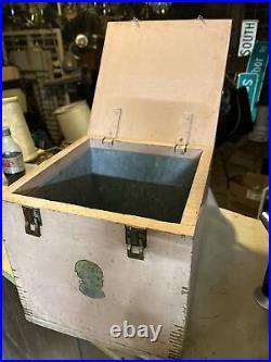 Wooden Farm Milk/Ice Chest Box Cooler-OLD PINK PAINT + Baby Decal Metal Liner
