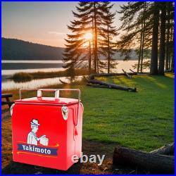 Yakimoto 13L/14Qt Camping Cooler Box, Red Metal, Portable, Rugged, Waterproof