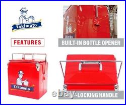 Yakimoto 13L/14Qt Camping Cooler Box, Red Metal, Portable, Rugged, Waterproof