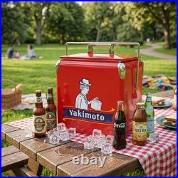 Yakimoto 14 Quart Portable Metal Cooler Retro Picnic Ice Box Unique Men's Gift