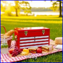Yakimoto 20L Retro Red Cooler Box Metal Ice Box for Picnics&Backyard Parties