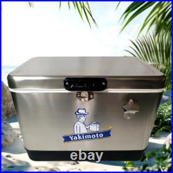 Yakimoto 54 Qt Beach Cooler, Easy Carry Outdoor Cooler, Stainless Steel Silver