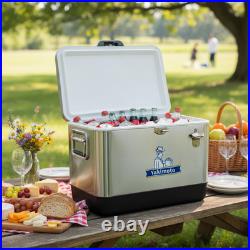 Yakimoto 54Qt Stainless Steel Cooler Box Ice Chest Vintage Silver Outdoor Party