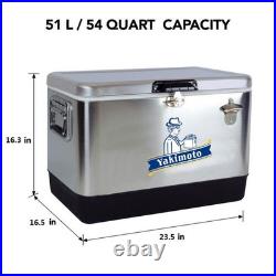 Yakimoto 54Qt Stainless Steel Cooler Ice Chest with Bottle Opener Tailgating
