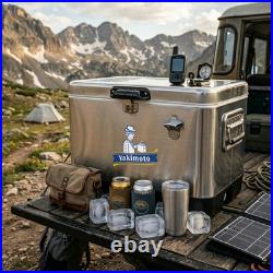 Yakimoto 54Qt Stainless Steel Portable Cooler Box Heavy Duty Ice Chest Camping