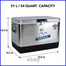 Yakimoto 54Qt Vintage Stainless Steel Cooler Box, Portable Insulation Ice Chest