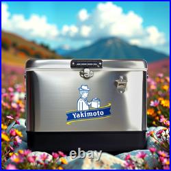 Yakimoto 54Qt Vintage Stainless Steel Cooler Box, Portable Insulation Ice Chest