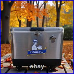 Yakimoto Classic Stainless Steel 54Qt Cooler with Wheels and Retractable Handle