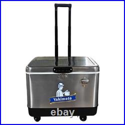 Yakimoto Classic Stainless Steel 54Qt Cooler with Wheels and Retractable Handle