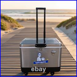 Yakimoto Classic Stainless Steel 54Qt Cooler with Wheels and Retractable Handle
