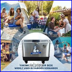 Yakimoto Classic Stainless Steel 54Qt Cooler with Wheels and Retractable Handle